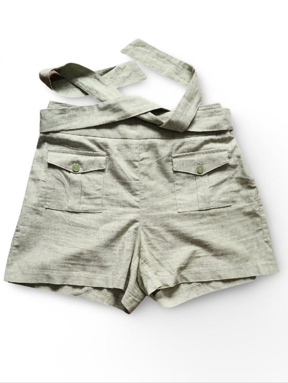 New York & Co Linen Blend Tie Strap Hi-rise Medium Shorts Olive Summer Resort